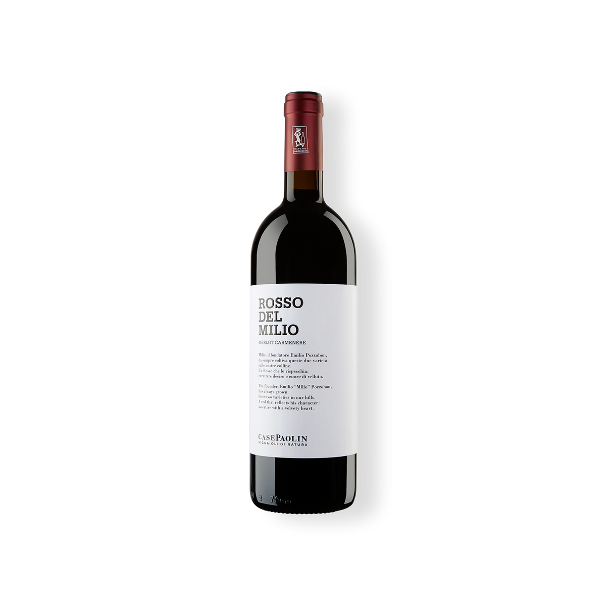 Rotweinflasche vom Weingut Case Paolin, Rosso del Milio Veneto Rosso Merlot, Carménère IGT