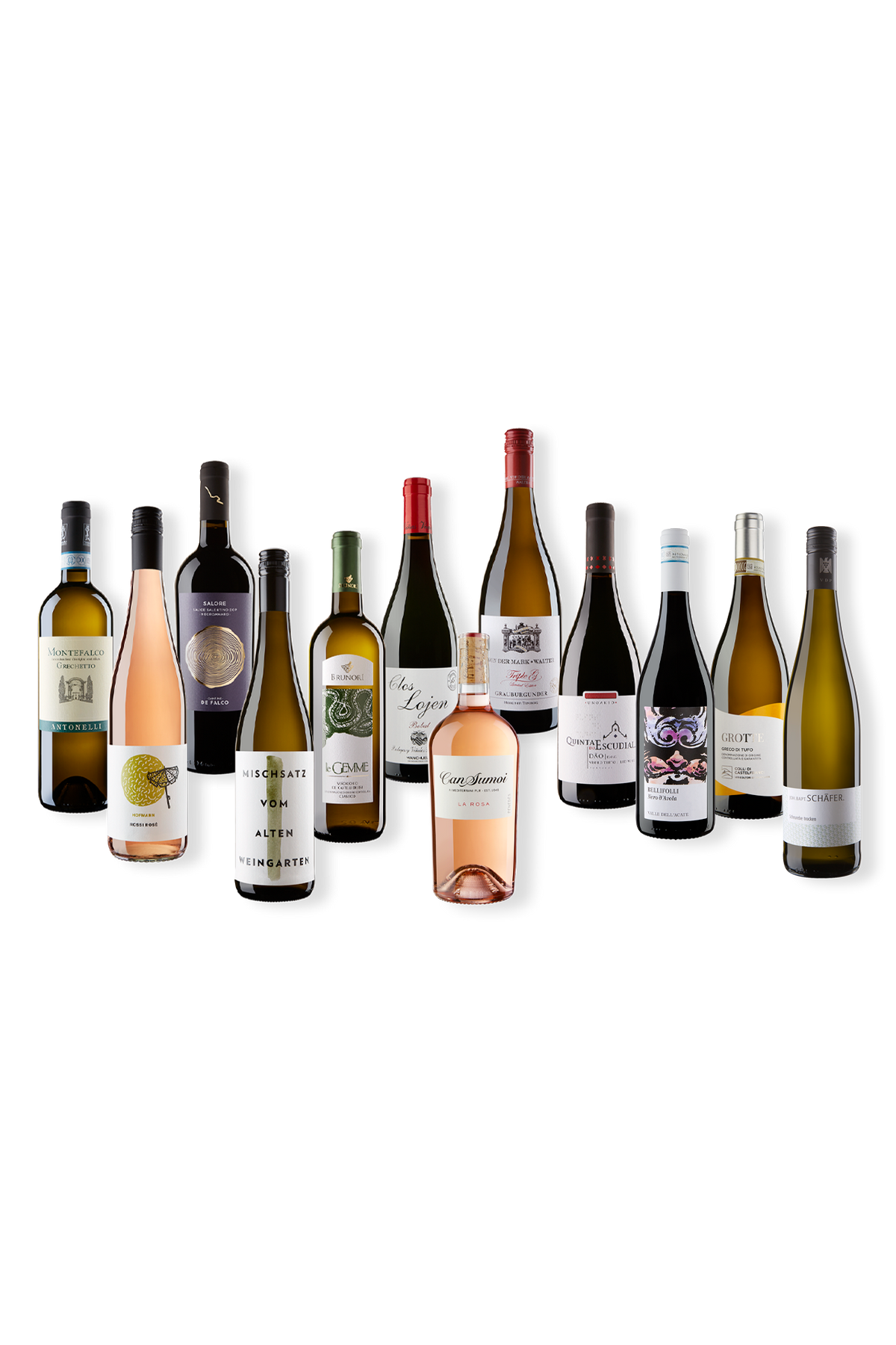 Foto eines Weinpakets mit 12 Flaschen Wein, das vom Team von Walter und Sohn als Better Basics empfohlen wird.
