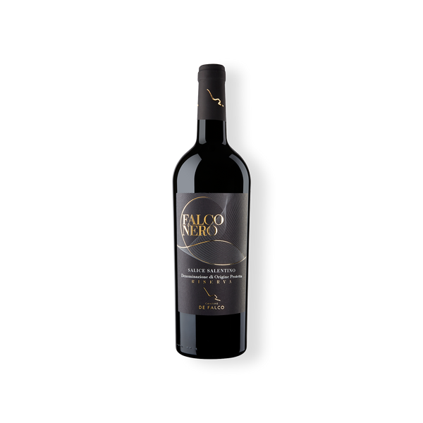 Weinflasche vom Weingut Cantine de Falco, Salice Salentino Riserva Falco Nero DOC aus der Region Apulien.