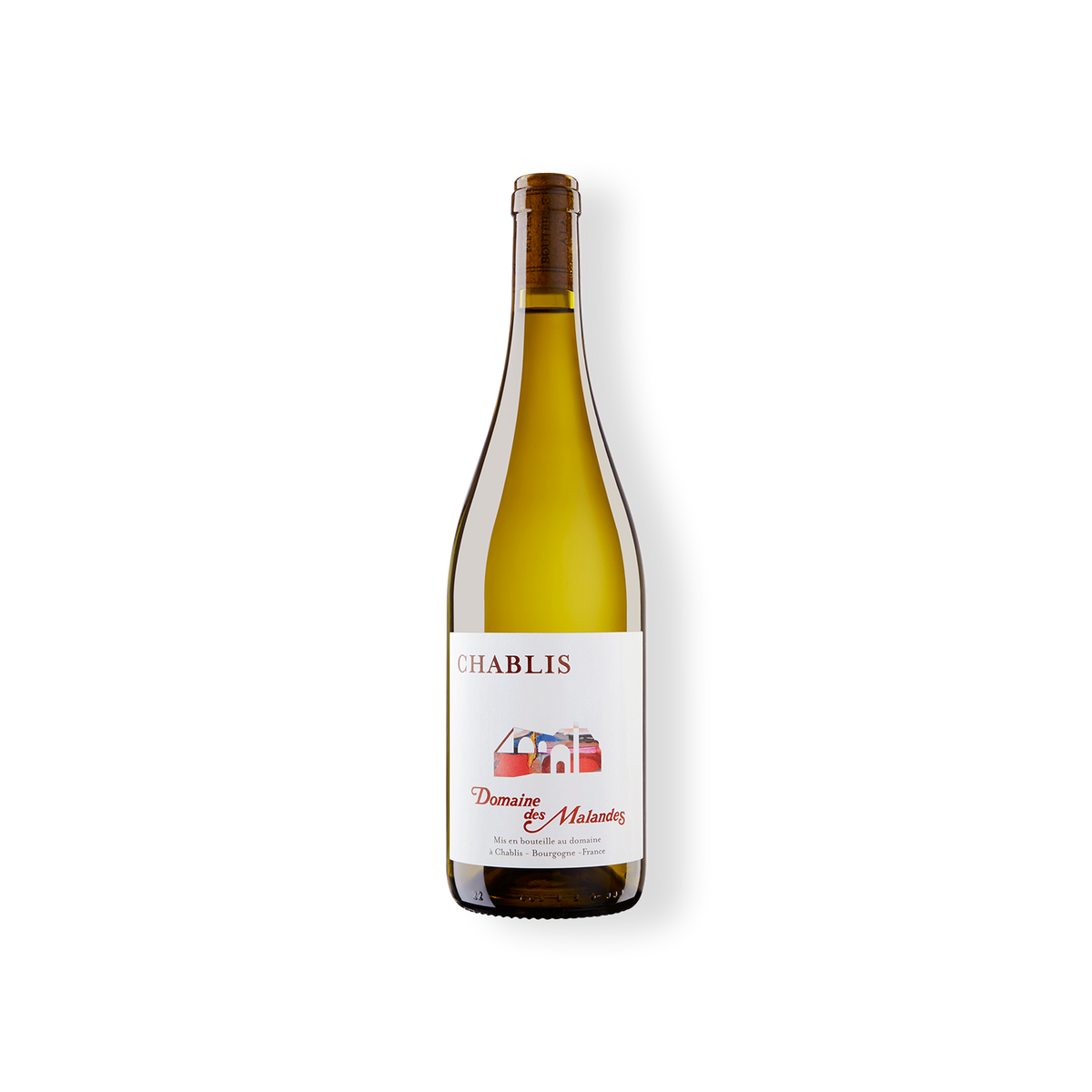 Flasche Weißwein aus der Rebsorte Chardonnay, Chablis AC vom Weingut Domaine des Malandes
