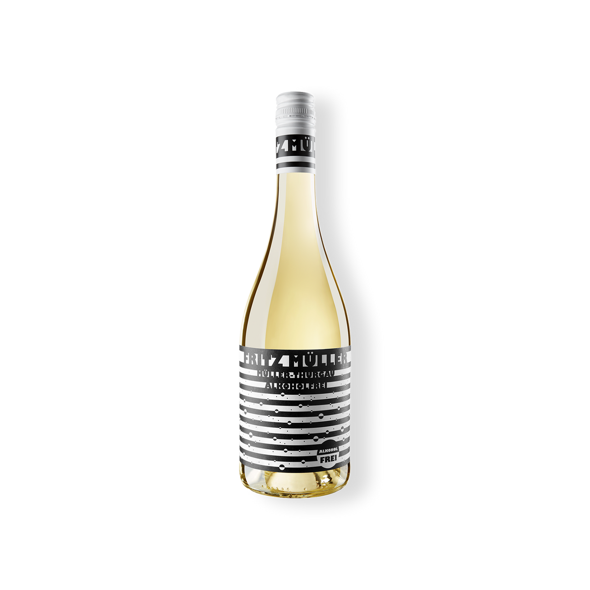 Weinflasche des Produzenten Fritz Müller aus Rheinhessen, alkoholfrei FRITZ MÜLLER Perlwein Müller-Thurgau 