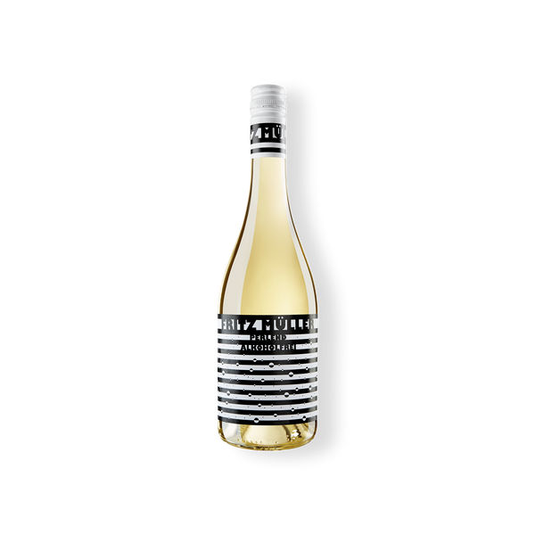 Weinflasche des Produzenten Fritz Müller aus Rheinhessen, alkoholfrei FRITZ MÜLLER Perlwein Müller-Thurgau 