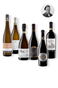 Foto eines Weinpakets mit 6 Flaschen Wein, empfohlen von Tom 