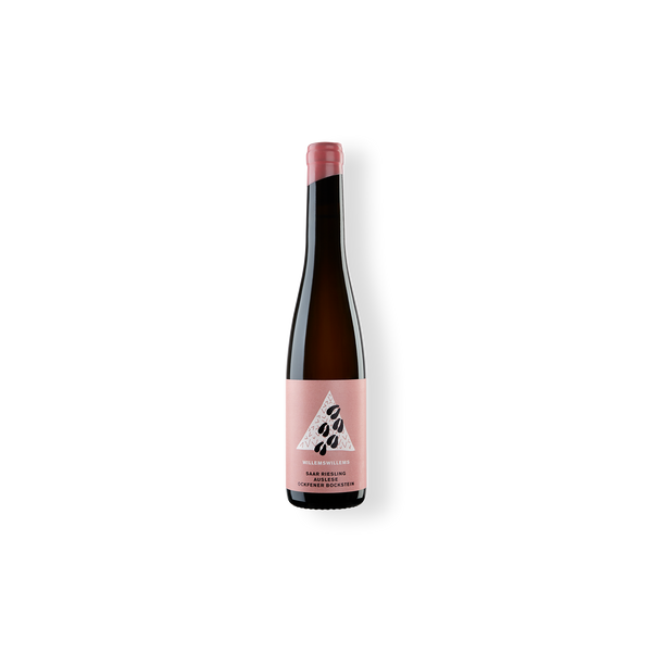 kleine Weinflasche mit 0,375 Liter vom Weingut WillemsWillems, Ockfener Bockstein Saar Riesling Auslese.